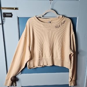 Chicka-d Women's Cream Ribbed Crop Longsleeve Sweatshirt Top Small